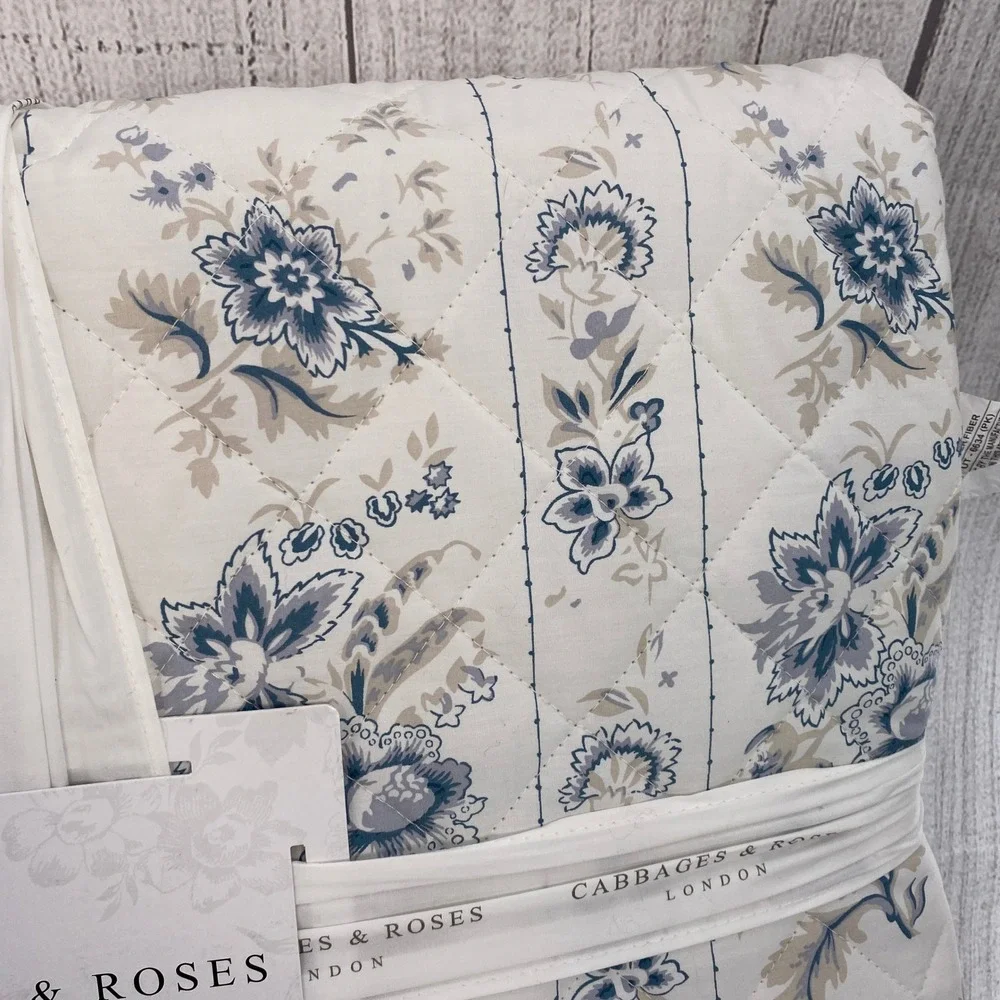 Cabbages & Roses India Rose Queen Quilt Blue Floral Cotton Percale Cottagecore